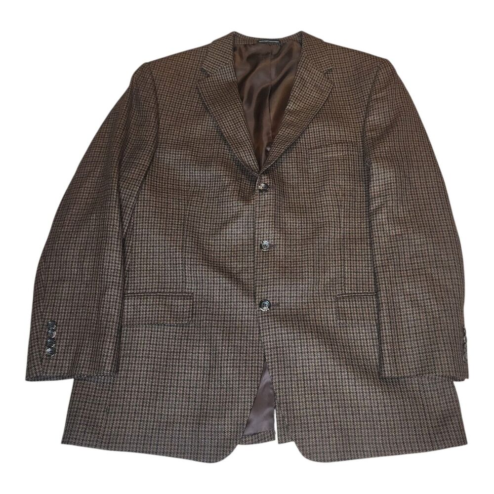 Men's Stafford Essentials Houndstooth Sport Coat Blazer 100% Lambs Wool 44R